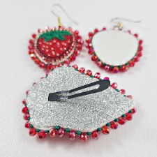 Strawberry earring and hair clip set back open