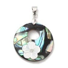 Natural Abalone/Paua Shell Pendant With MOP Flower 27mm