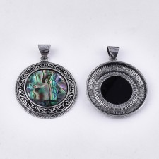 Natural Abalone/Paua Shell Pendant, Antique Silver 42x38mm