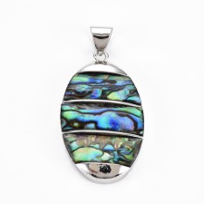 Natural Abalone/Paua Shell Pendant, Silver Setting, Oval 44x28mm