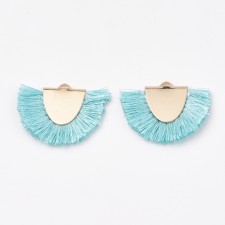 Polyester Tassel Pendant Decorations, with Brass Findings, Semicircle, Light Gold, Turquoise, 2pc