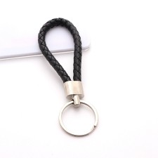 Handwoven Imitation Leather Keychain Black