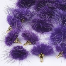 Faux Mink Fur Tassels with Alloy Findings – Purple (Pack of 4)