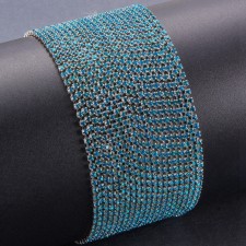 SS6 BENECREAT Silver Plated Metal Chain with Blue Zircon Glass Stone - 1yd Strand