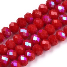 Electroplate Opaque FireBrick Glass Beads - 4x3mm Rondelle, Half Rainbow Plated (1 Strand)