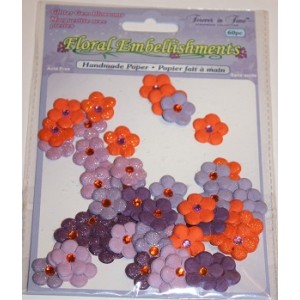 60pcs Glitter Floral Embelishments - Hand Made paper
