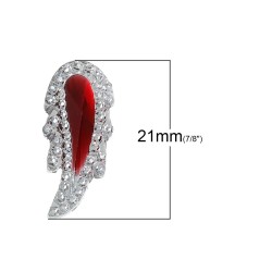 10pc Grab Bin - Resin Embellishments Irregular Silver Tone Red Rhinestone 21mm( 7/8") x 9mm( 3/8")