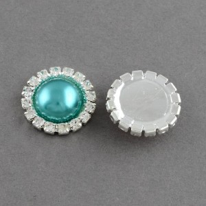 2pc Acrylic Cabochons, with Grade A Rhinestone and Brass Cabochon Settings, Silver, Sea Green  , 14.5x4mm