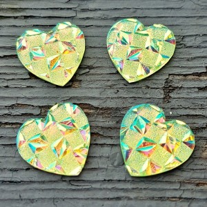 1pc Grab Bin - Faceted Hearts AB Yellow Glue on Cabochon Gem 14x14mm