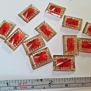 1pc Red Rectangle Shape Faceted Glue On 14x10mm