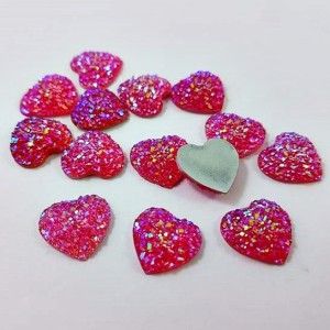 1pc Grab Bin -  AB Glitter Heart Glue on Cabochon Gem 14x14mm
