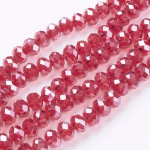 14" Strand 95pc Aprox - 6X4 mm Crystal Faceted Rondelle Beads - Pearl Lustre Red