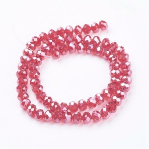 14" Strand 95pc Aprox - 6X4 mm Crystal Faceted Rondelle Beads - Pearl Lustre Red