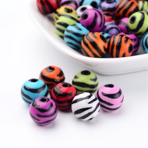 20g Zebra Stripes  Acrylic Beads, 11mm, Hole: 2.5mm