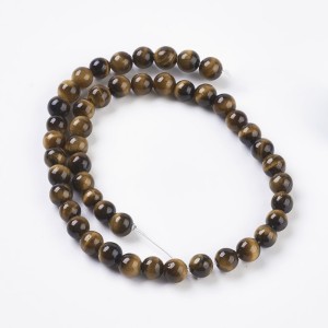 4mm Round Natural Tigers Eye Semi Precious Stone Beads, 8" Strand
