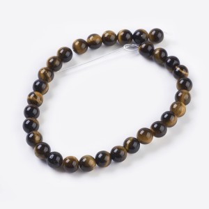 6mm Round Natural Tigers Eye Semi Precious Stone Beads, 8" Strand