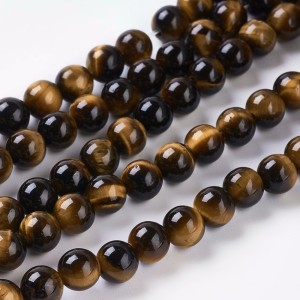 6mm Round Natural Tigers Eye Semi Precious Stone Beads, 8" Strand