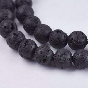 6mm Round Natural Lava Stone Beads, 15" Strand