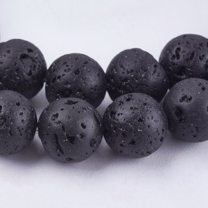 8mm Round Natural Lava Stone Beads, 15" Strand