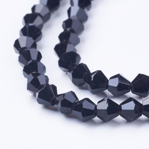 15" Strand 104pc Aprox - 4mm Bicone Faceted Beads - Jet Black