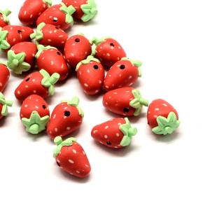 10pc Hand Polymer Clay Strawberry Beads, 15-19mmx11-12mm, Hole: 2mm