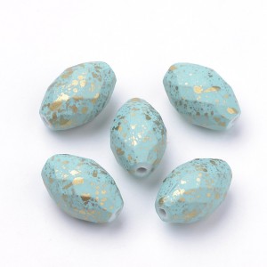 20pc Large Faceted Oval Acrylic Beads, Light Sky Blue, 17x11mm, Hole: 1.5mm