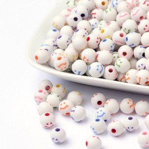 20g Mixed Cute Smiley Face Acrylic Beads, 8mm, Hole: 2mm