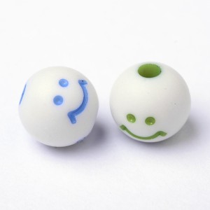 20g Mixed Cute Smiley Face Acrylic Beads, 8mm, Hole: 2mm