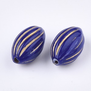 25pc Large Oval Acrylic Beads Golden Metal Enlaced, Dark Blue, 14.5x9mm, Hole: 1.5mm