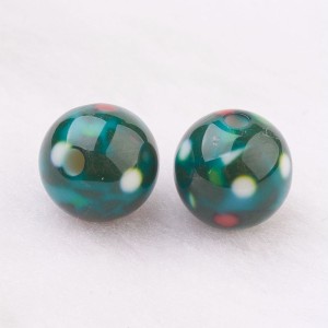 10pc Round Resin Beads with Dot Pattern Green, 10mm Hole:2mm