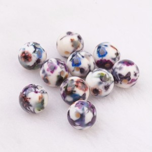 10pc Round Resin Beads with Flower Pattern, 10mm Hole:2mm