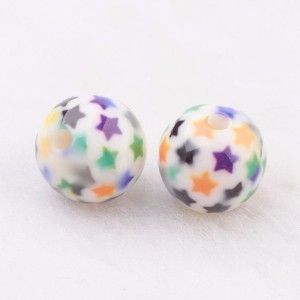 10pc Round Resin Beads with Star Pattern, 10mm Hole:2mm