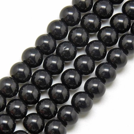 4mm Round Glass - Black - 13" Strand