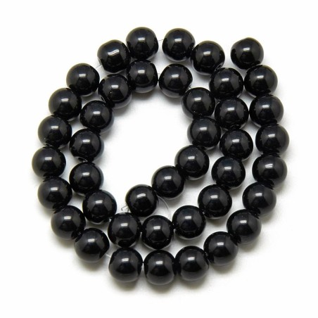 4mm Round Glass - Black - 13" Strand