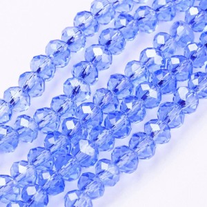 14" Strand 95pc Aprox - 6x4mm Pearl Lustre Cornflower Blue Faceted Rondelle Beads