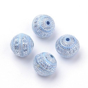 20pc Acrylic  Cornflower Blue Silver Metal Enlaced Beads, 11x11mm, Hole: 1.5mm