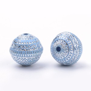 20pc Acrylic  Cornflower Blue Silver Metal Enlaced Beads, 11x11mm, Hole: 1.5mm