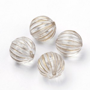 30pc Metal Enlaced Corrugated Round Acrylic Beads, 9.5mm, Hole: 1.5mm