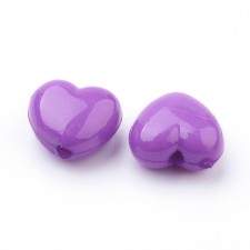 50pc Purple Heart Acrylic Beads, 10x11mm, Hole: 2mm