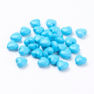 50pc Blue Heart Acrylic Beads, 10x11mm, Hole: 2mm