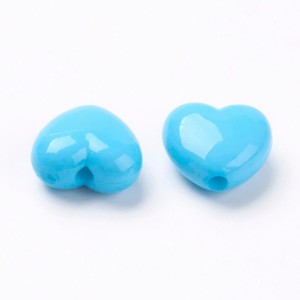 50pc Blue Heart Acrylic Beads, 10x11mm, Hole: 2mm