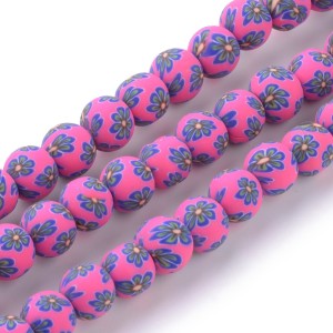 10pc Handmade Flower Pattern Polymer Clay Beads, 10mm, Hole: 2mm