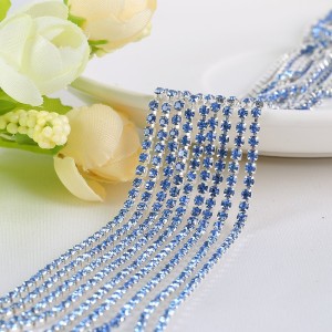 SS6 Silver Metal Chain with Aqua Glass Stone -1 Yd