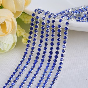 SS6 Silver Metal Chain with Sapphire Glass Stone -1 Yd