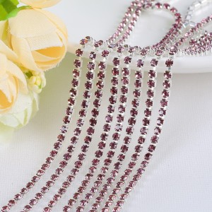 SS6 Silver Metal Chain with Lt. Purple Glass Stone -1 Yd