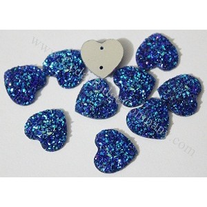 10pc Glue On Flatback Glitter Heart Blue 14mm