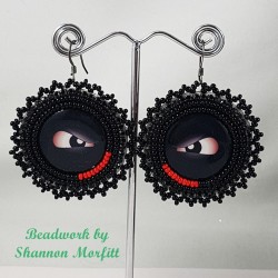 Beadwork By Shannon - Round Black Evil Eye Seed Beaded Earrings on Hooks