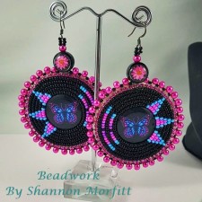 Beadwork By Shannon - Round Butterfly Seed Beaded Earrings on Hooks