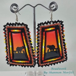 Beadwork By Shannon - Momma Bear with Baby Trapezoid Seed Beaded Earrings on Hooks