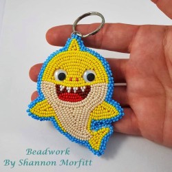 Beadwork By Shannon - Large Yellow Baby Shark Seed Beaded Keychain